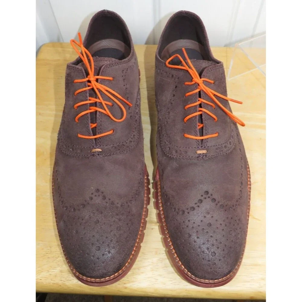 Cole Haan Lunargrand C36194 Mens 12M Wingtip Suede Brown/Orange Oxford Shoes